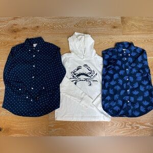 Jcrew CrewCuts Navy Polka Dot Shirt, Crab Hoodie, Elephant Print Shirt- Size 8